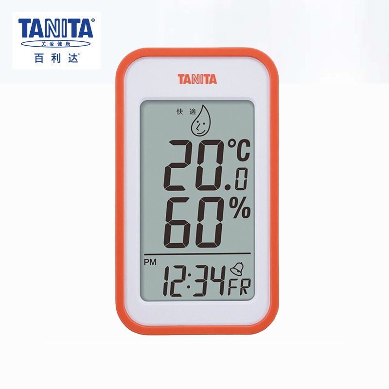 百利达（TANITA）高精度电子温湿度计通用大屏数字显示可显示时间日期 TT-559白色/橙色