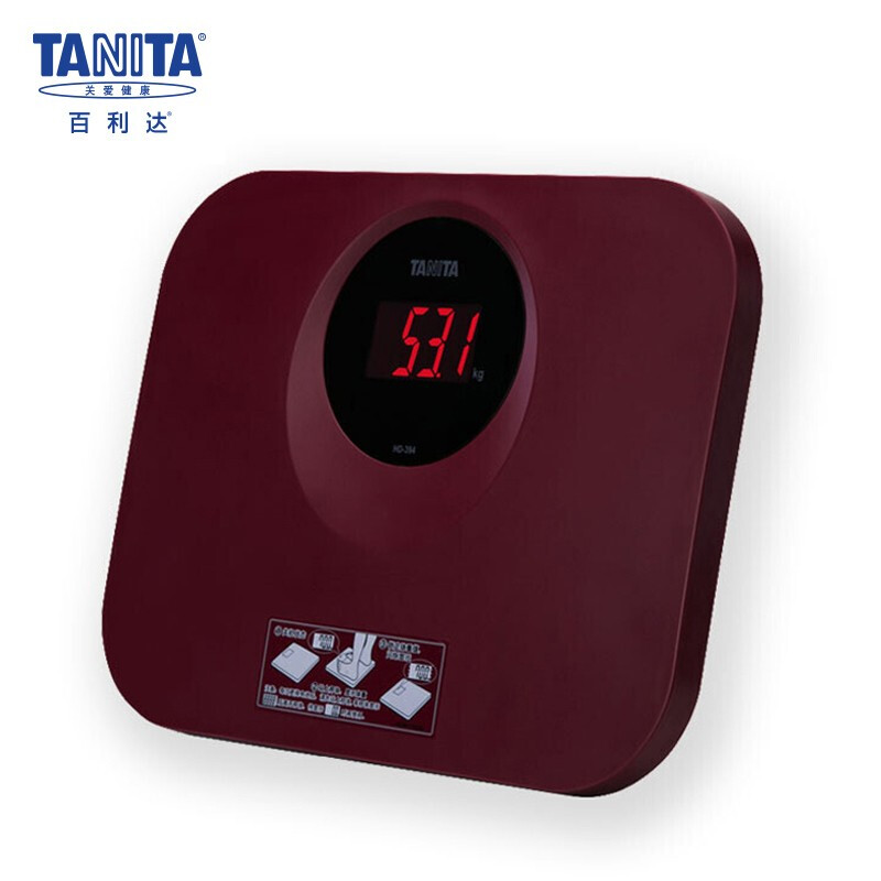 百利达（TANITA）体重秤tanita智能电子秤家用体重计精准成人称重人体秤健康称 HD-394白色/酒红色